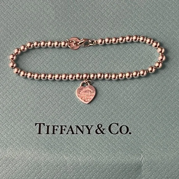 Tiffany & Co. RTT Sterling Bead Bracelet with  Pink Heart Charm - Picture 5 of 5